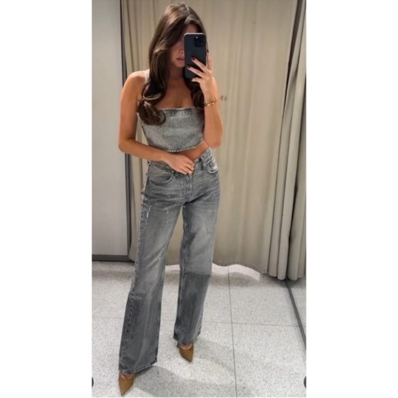 Size 4 | ZARA -RISE WIDE-LEG SEQUINED FOIL JEANS - Picture 9 of 13